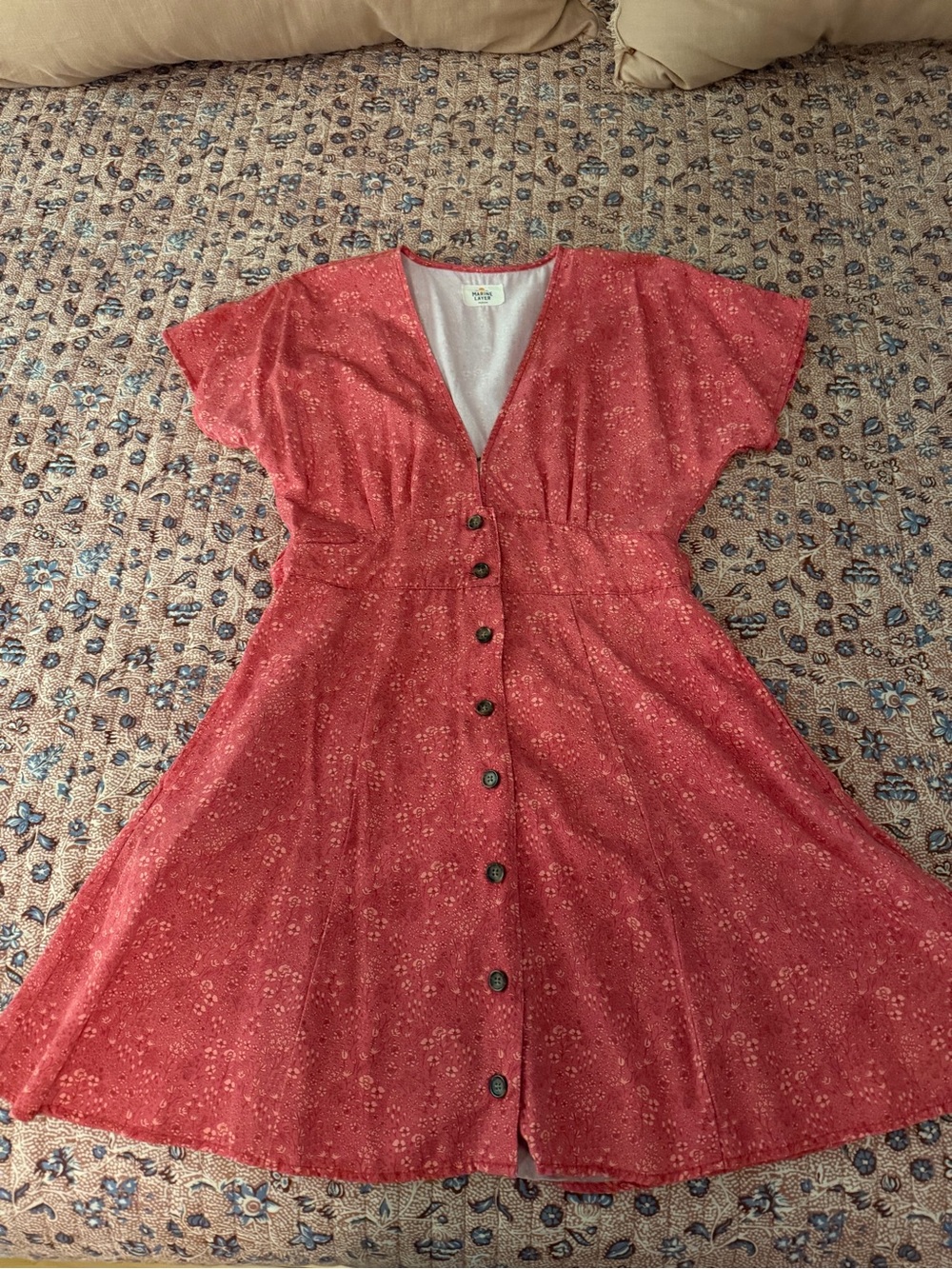 Marine Layer Camila Dress - Coral Red Button-Front Mini - Picture 7 of 12